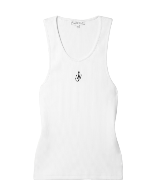 Embroidered ribbed cotton-jersey tank