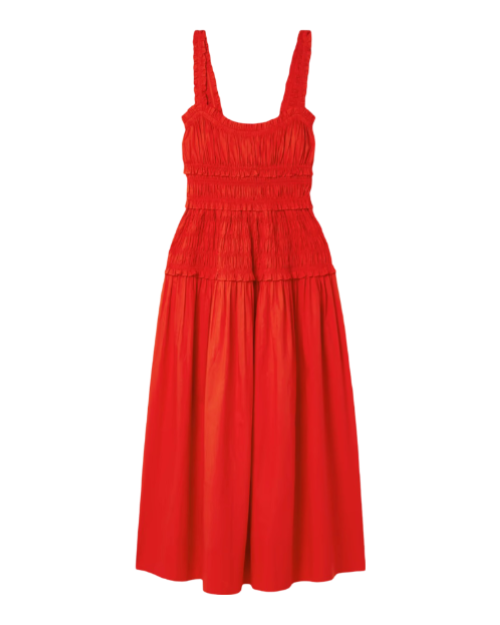 Marianne shirred cotton-poplin midi dress