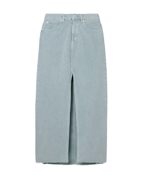Frayed denim midi skirt