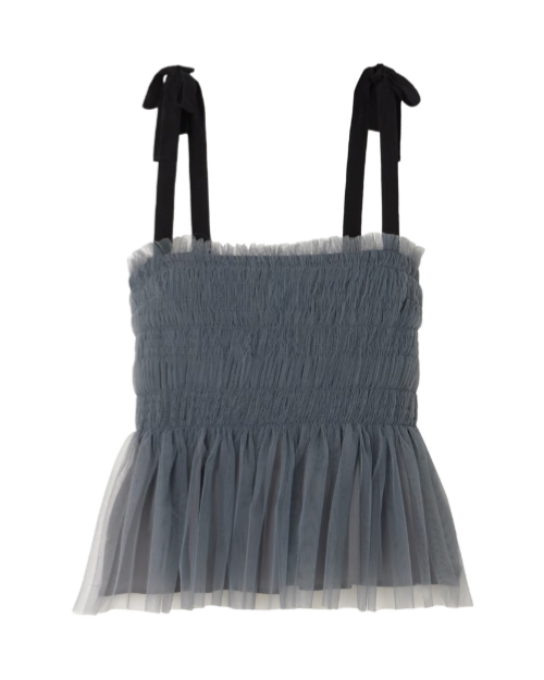 Lydia shirred grosgrain-trimmed tulle top