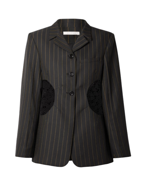 Long Tower crochet-trimmed pinstriped crepe blazer