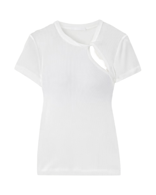 Cutout ribbed cotton-jersey T-shirt