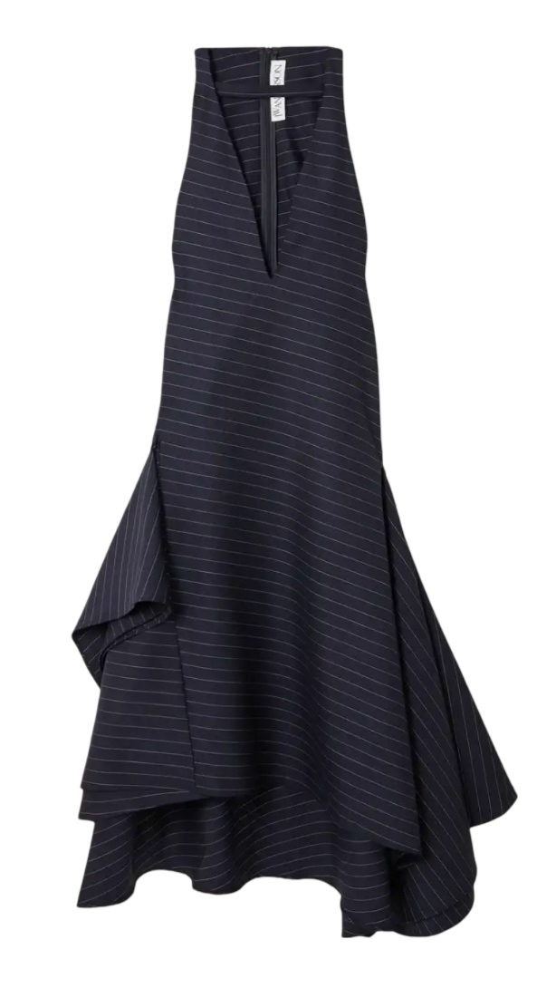 JW ANDERSON Asymmetric paneled pinstriped wool-blend twill midi dress