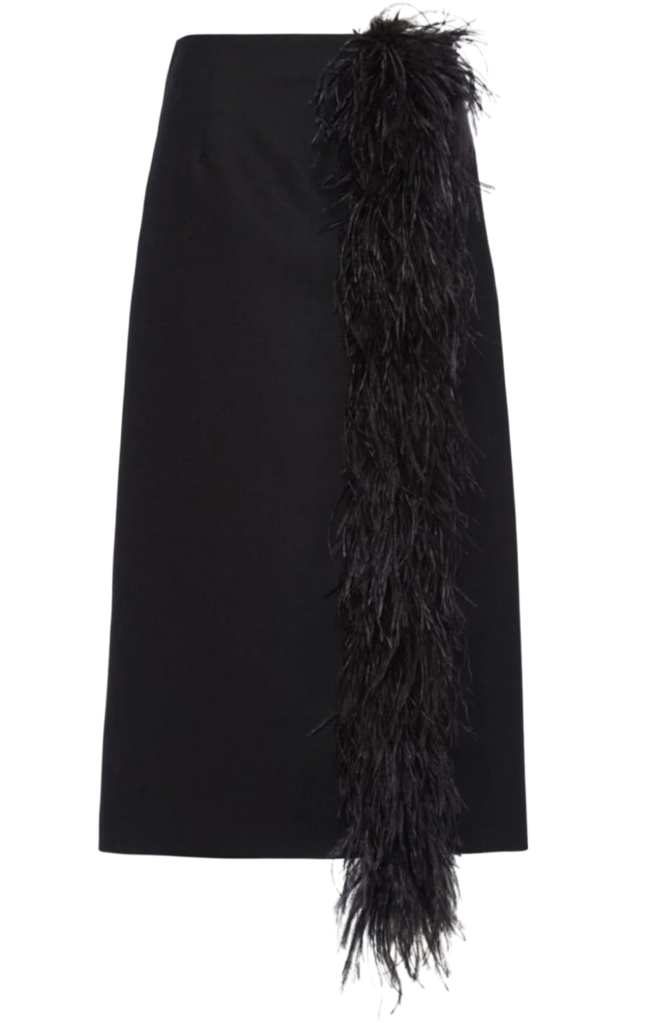 Prada feather-trimmed wool midi skirt