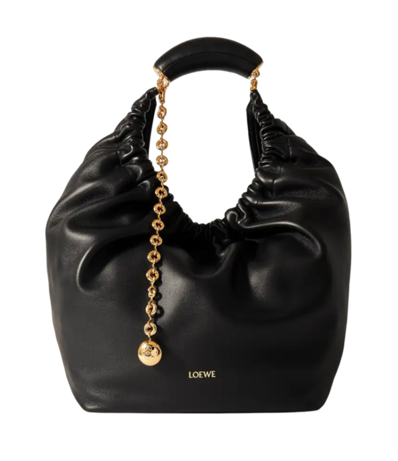 LOEWE Squeeze medium chain-embellished gathered leather shoulder bag