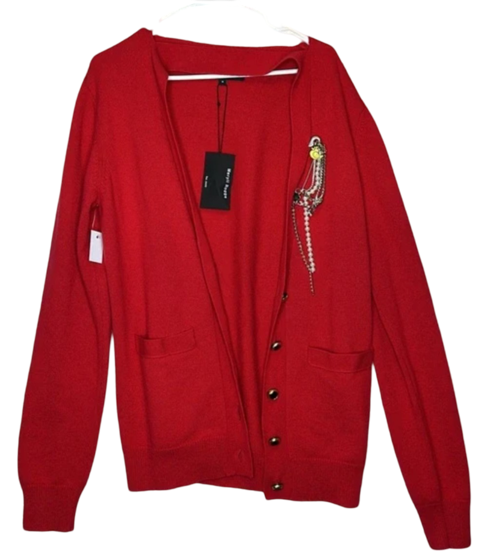 MERYLL ROGGE Cut-Out Cashmere Cardigan - Red NWT Size Medium